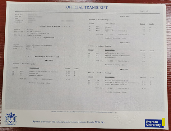 Order A Ryerson University Transcript online